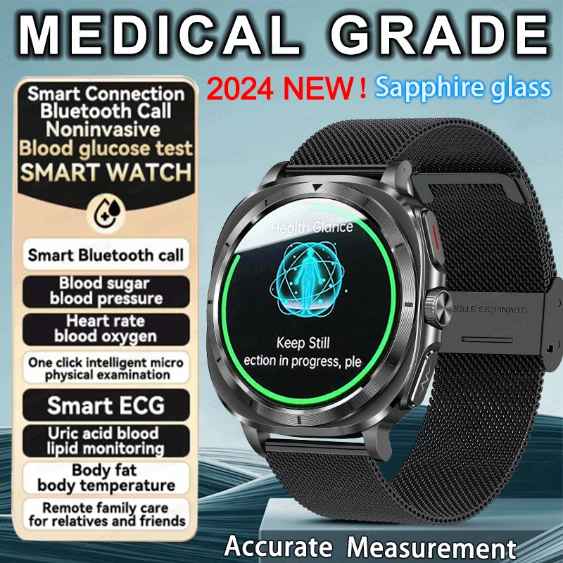 2024 neue medizinische Qualität Smart Watch Mann Blutzucker Blut Lipid Harnsäure Monitor EKG + PPG +