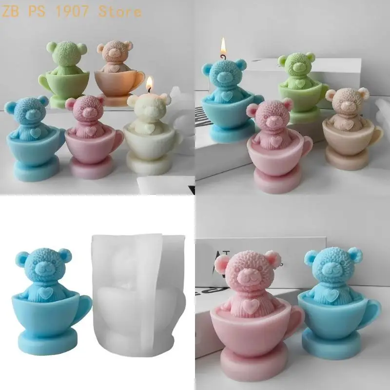 Handmade and Ornament Making Mold Versatile Cup Bear Silicone Mold for Candle Resin Ornament Making 55KA