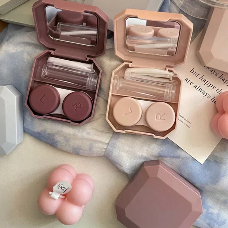 Solid Color Portable Contact Lens Case With Tweezer Suction Stick Set Candy Color Contact Lenses Box For Travel Kit Holder