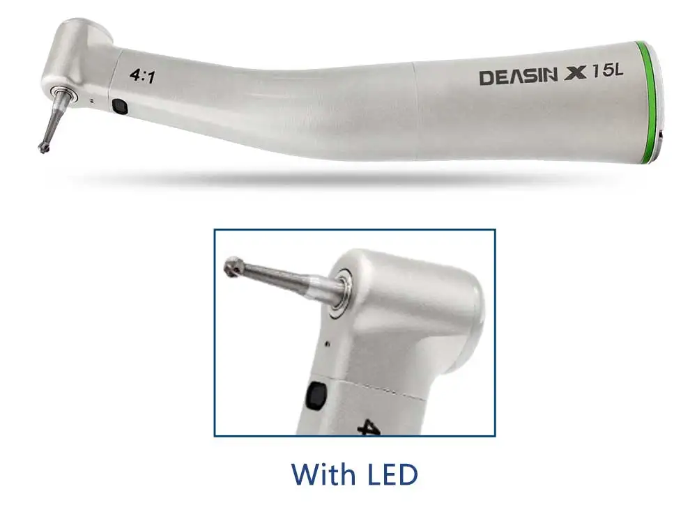 DEASIN Zahnärztliches Endodontie-Gerät Winkelstück Dental 4:1 Glasfaser Niedrigdrehzahl X15L Grüner Ring Handstück – Detail 4