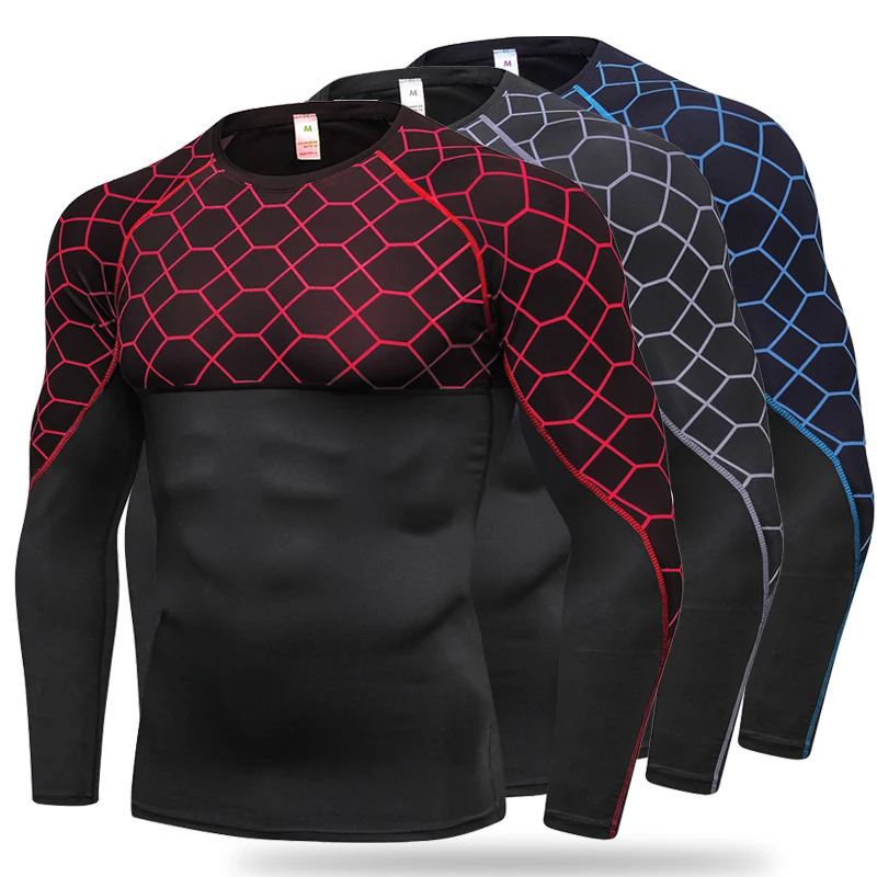 

Men Quick Dry Exercise Training Shirt Compression Running Long Sleeve T Shirt Workout Bodybuilding Gym Fitness Tops Custom Logo