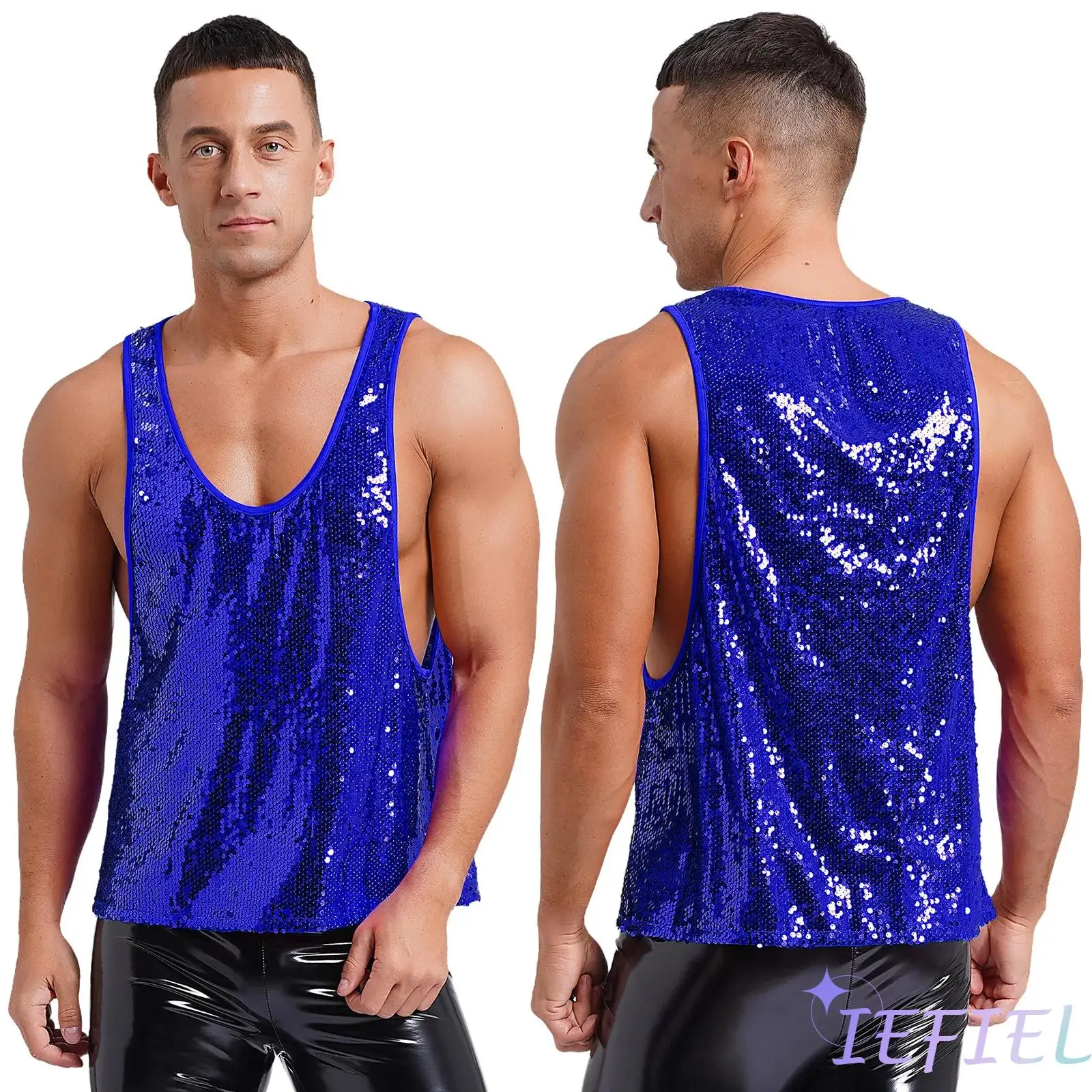 Mannen gladde voering glitter sprankelende high street vest tanktops streetwear T-shirt tee voor disco club jazz paaldansen feest