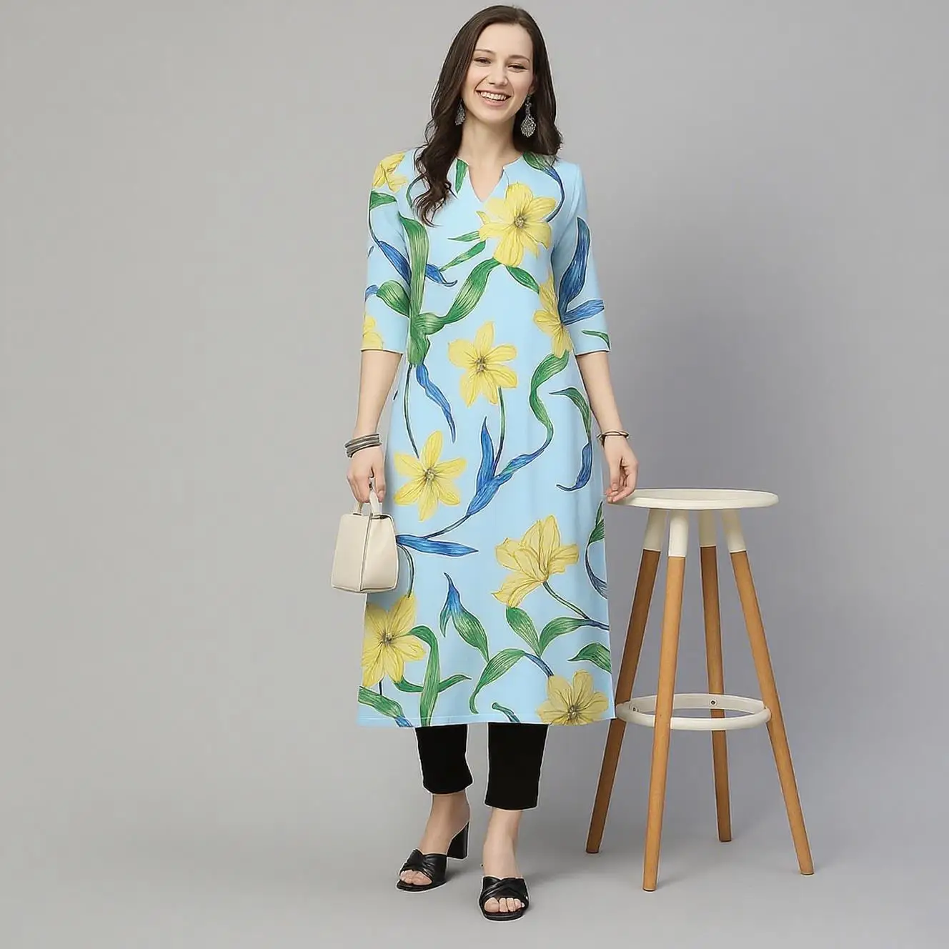 ムスリム女性ファッション 快適なドレス 長袖 ストレート チューブ カジュアル エスニック フラワー柄 ベスティドス ロング モロッコ カフタン ドレス