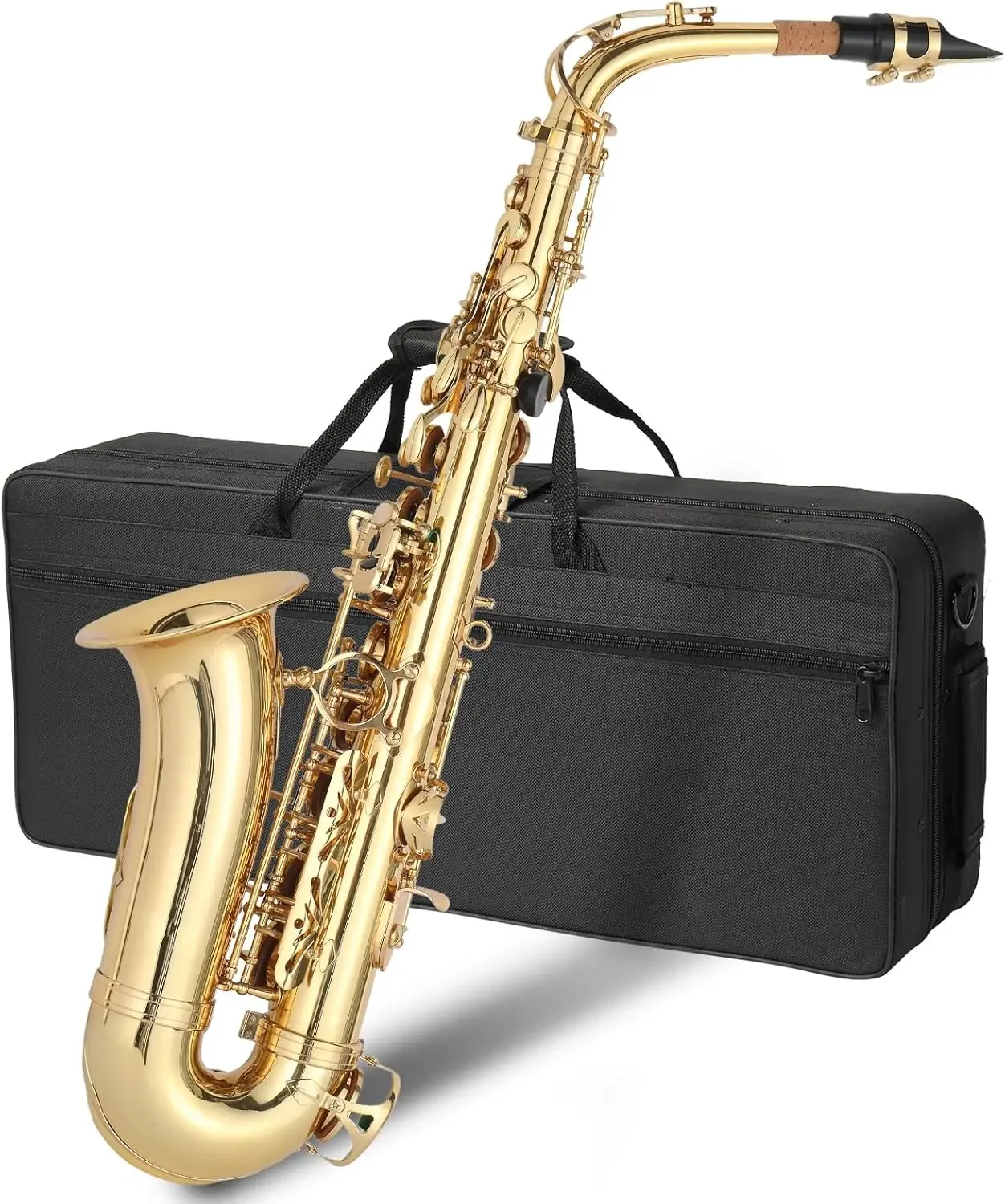 Alto Saxophone Drop E Flat Brass Sax Beginner Sax Full Kit with Mouthpiece, Carrying Case, Gloves, Cleaning Cloth Bar, Detachabl