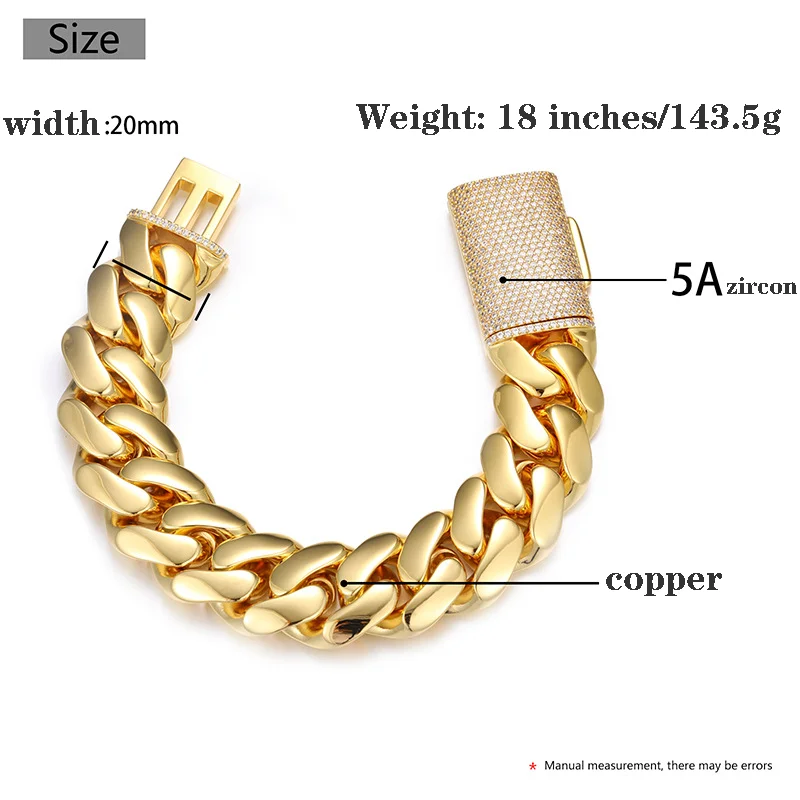 In Stock 14K 18k Gold Plated Bracelet 10mm-25mm 7-9 inch pulseras de hombre Men Women Custom Plate Chunky Cuban Miami Chain