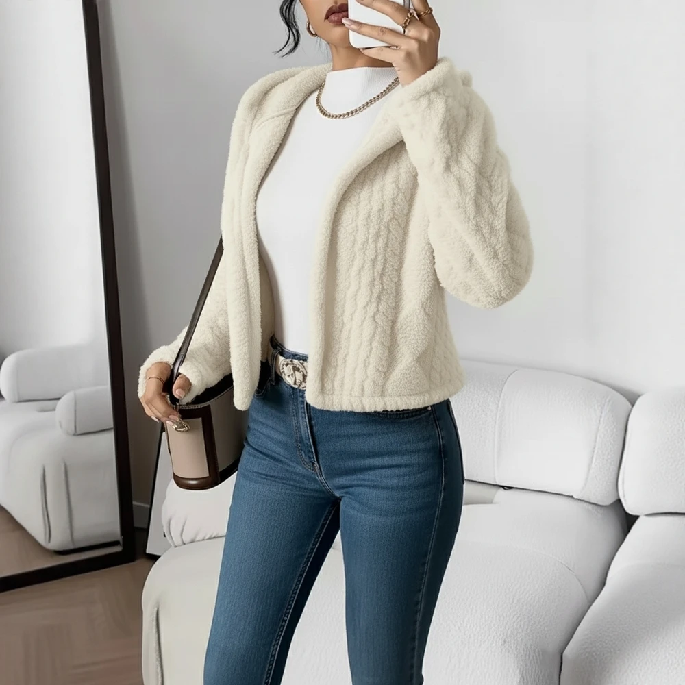 

Повседневное плюшевое пальто, весеннее платье, осенняя модная женская верхняя одежда, удобный мягкий материал, без украшения