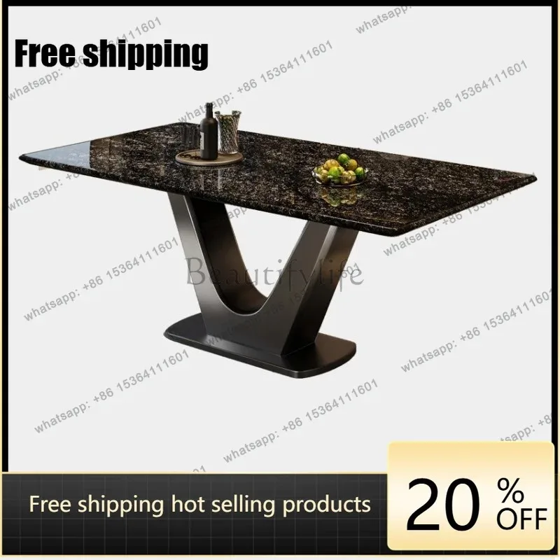 YJ natural luxury stone dining table household high-grade platinum diamond luxury stone dining table light luxury high-end