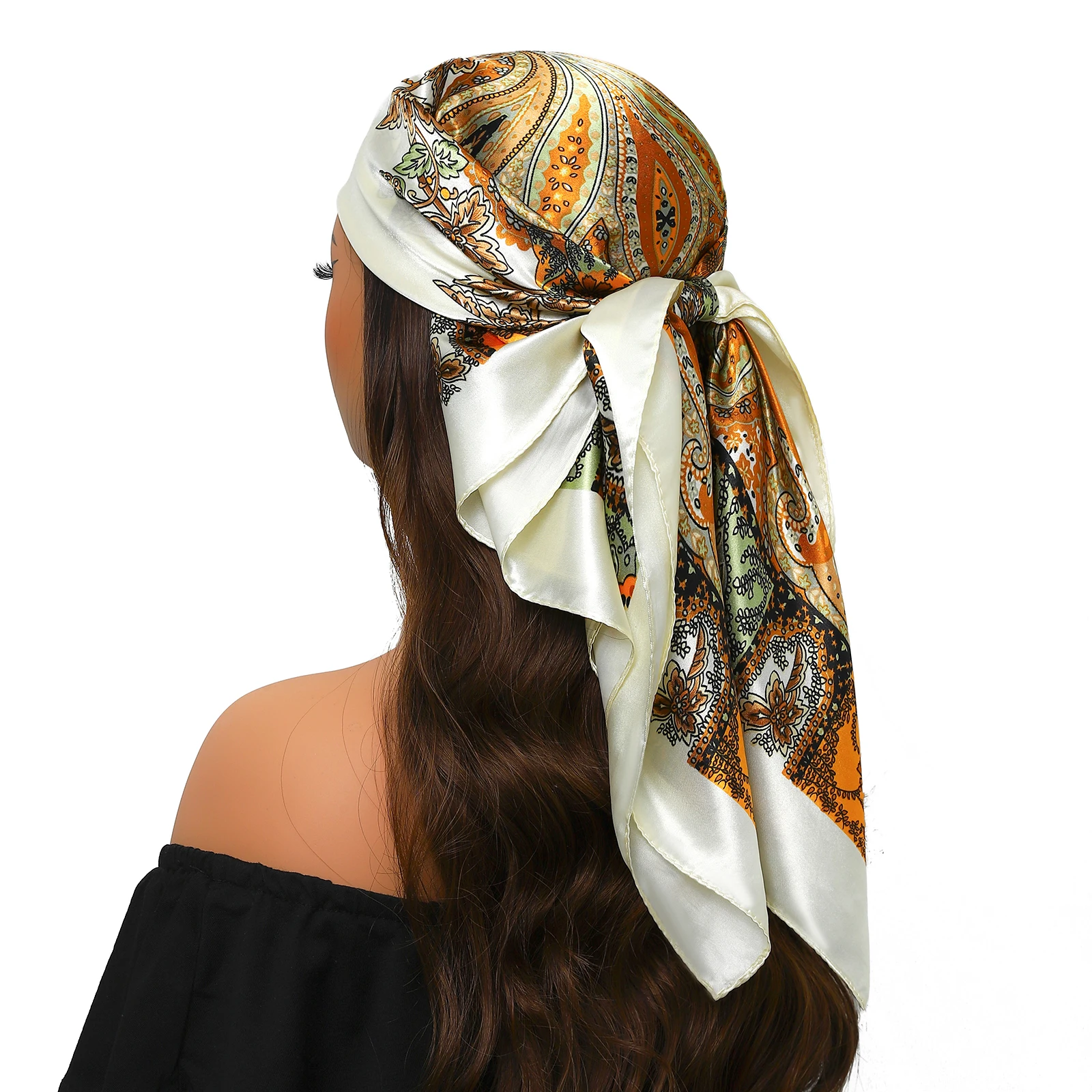 New 90*90cm Retro Brand Women Silk Scarf Bandanna Fashion Bohemian Pattern Square Hijab Lady Wrap Headband foulard muffler