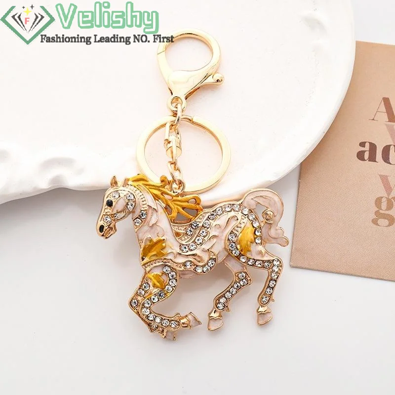 موضة الحصان المهر المفاتيح النساء الرجال الحيوان حجر الراين كريستال كيرينغ حقيبة قلادة لسيارة مجوهرات هدية السنة الجديدة #6