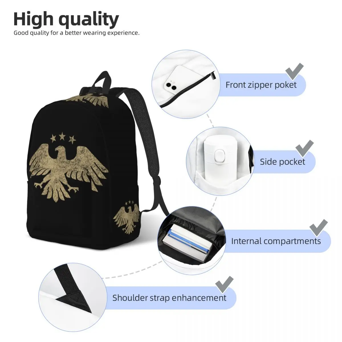 حقيبة ظهر كاجوال برمز نسر سوريا 2025 مع جيب للأعمال الطلابية حقيبة نهارية شورية فخورة للرجال والنساء حقيبة كتف جامعية