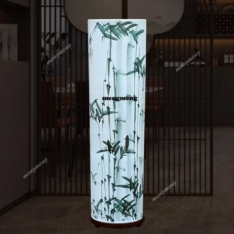 03 Ceramic blue and white bamboo safe landing quiver large vase living room study calligraphy and painting scroll cylinder