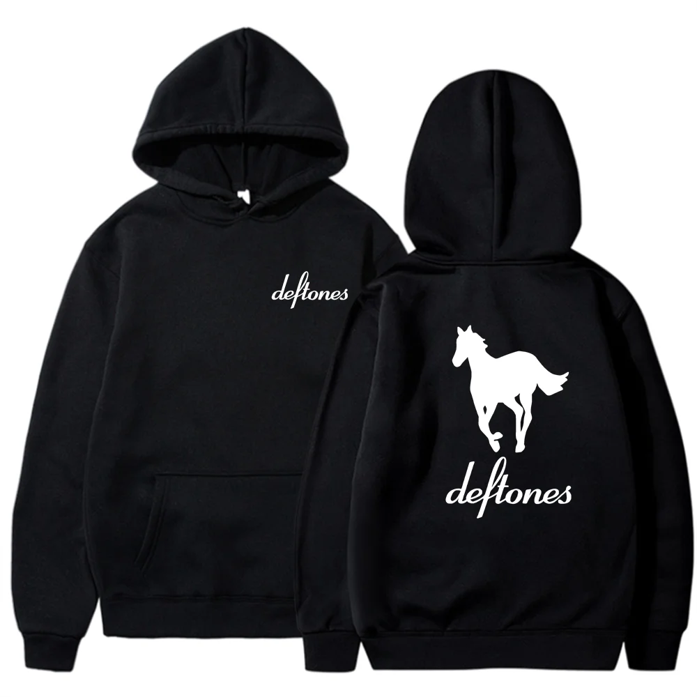 Deftones white horse print hoodie, European and American fashion trend, long sleeved hooded top, men's loose hoodie