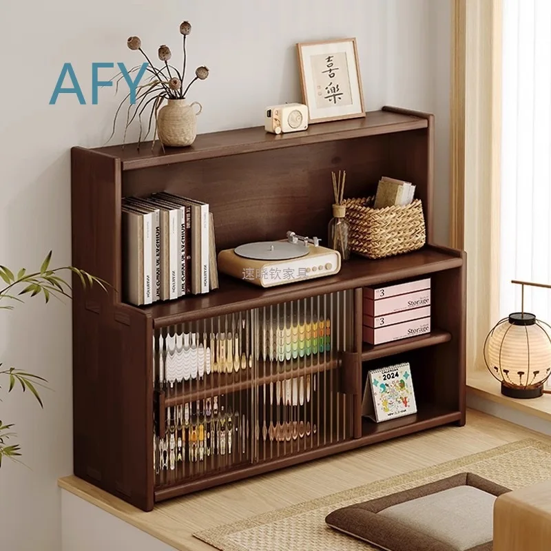 Solid Wood Bay Window Cabinet Storage Locker for Household Balcony Renovation Window Sill Antique Bookshelf Japanese Dust