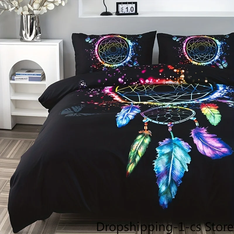 3pcs Dream Catcher Print Duvet Cover Set Soft and Comfortable Bedding for Bedroom Guest Room 1 Duvet Cover and 2 Pillowcases