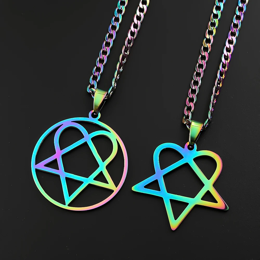 Heartagram Him Band Pentagramm-Halskette für Männer und Frauen, Gothic-Herz, Regenbogenfarben, Edelstahl, Panzerkette, Punk-Musik-Schmuck – Detail 6
