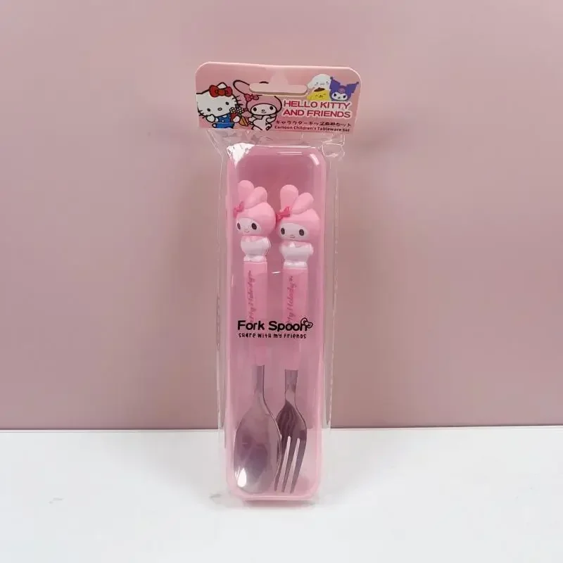 Kuromi  Hello Kitty Spoon Fork 2 Piece Set Cute Sanrio Pompompurin My Melody Stainless Steel Child Tableware Kitchen Supplies image 5