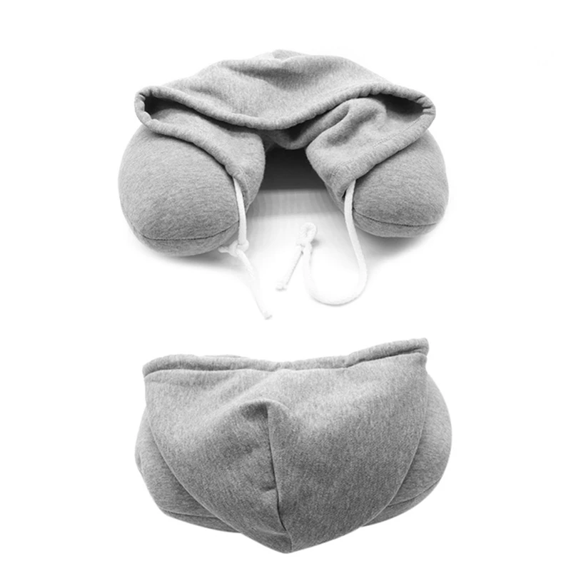 3X U Shaped Car Neck Pillow Hat Travel Body Pillows With Car-Gray