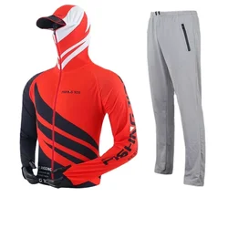 Men's Ice Silk Fishing Suit, Anti-uv Red Jacket and Pants, Quick Drying, Breathable, Outdoor Long Sleeve Lure, Fishing Set, New
