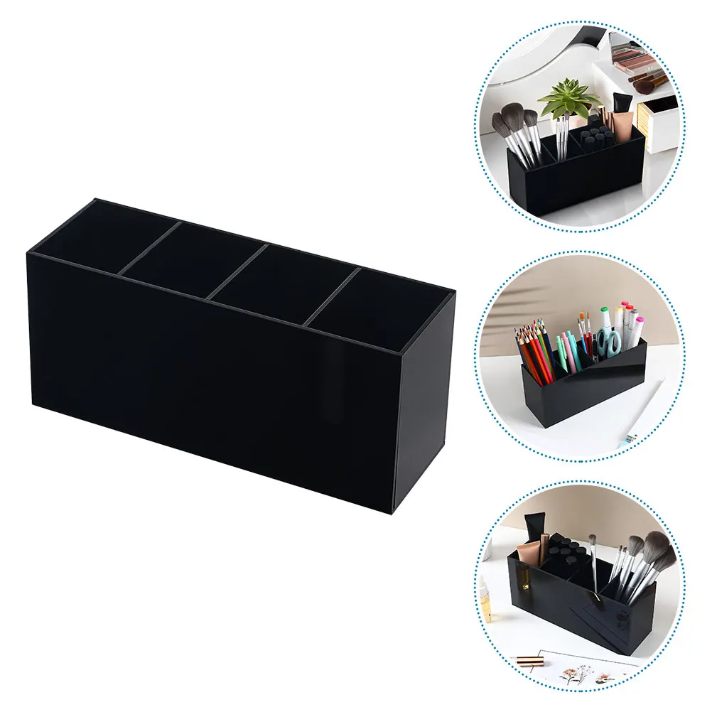 

Acrylic Pen Holder Black Makeup Brush Organizer For Vanity Desk Bathroom Space-Saving Desktop Cup Shelf Pencil Lipstick