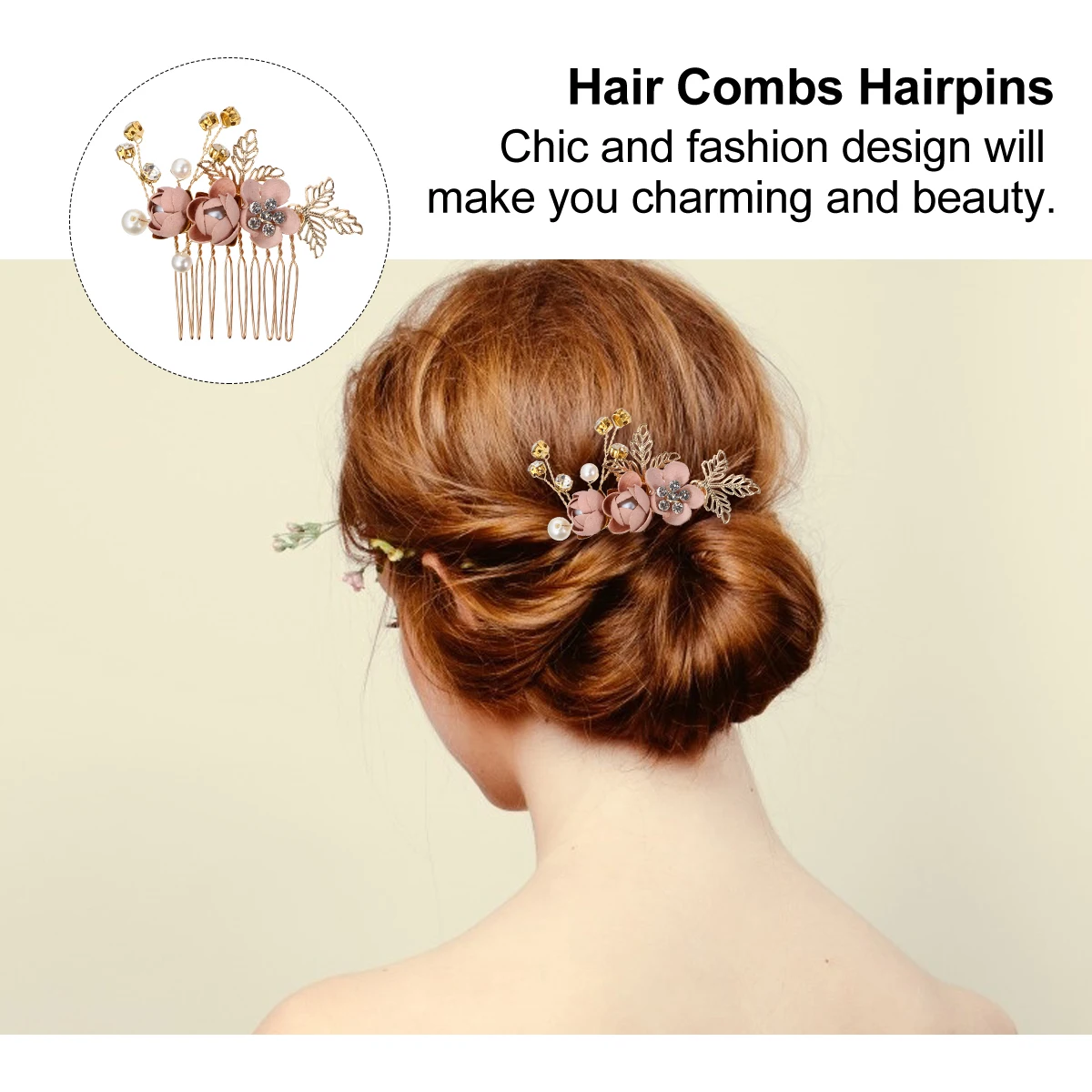 

4 шт. розовые свадебные гребни для волос, заколки для волос, аксессуары для головного убора с цветочным принтом, идеально подходящие для свадебных вечеринок, особых случаев