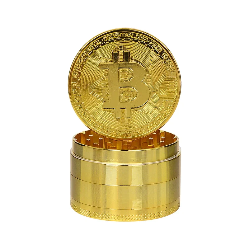 

Gold Plated Bitcoin Tobacco Grinder Zinc Alloy Manual Tobacco Grinder Spice Herb Mills Smoking Accessories