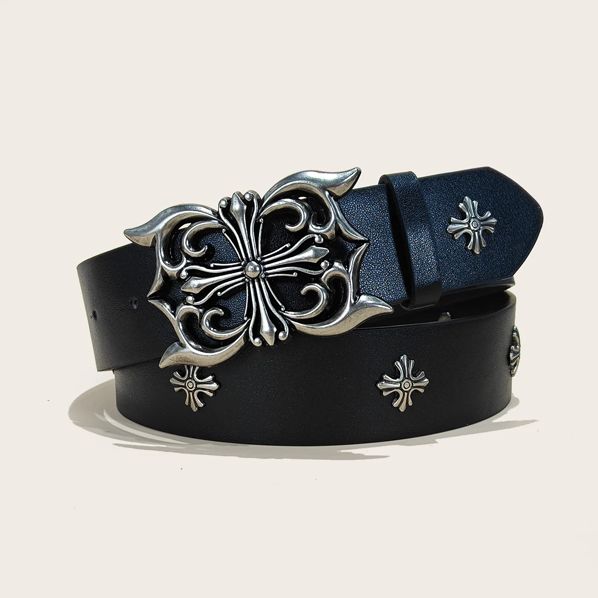 Studded Belt For Men and Women Y2K Belt Metal Punk Rock Style Rivet Plus Size Leather Belts with Cross Rivet for Jeans Pants image 5