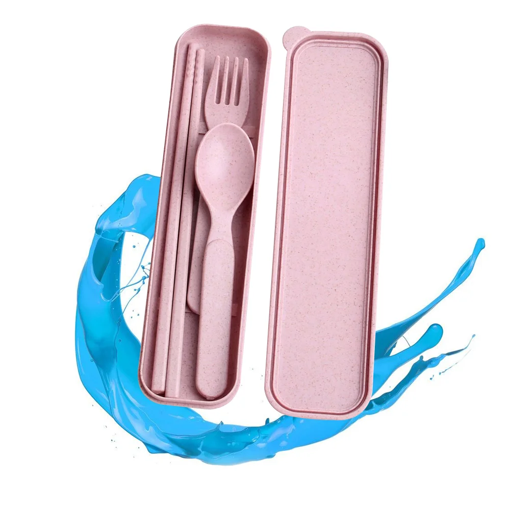 3-Piece Spoon Chopsticks Fork Utensil Set Travel Camping Tableware for Kids (Pink) spoon chopsticks set