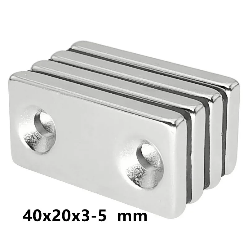 5~50PCS 40x20x3-5 Block Powerful Magnets double Holes 4mm Countersunk Neodymium Magnet 40x20x3-5mm NdFeB Magnetic 40*20*3-5 mm