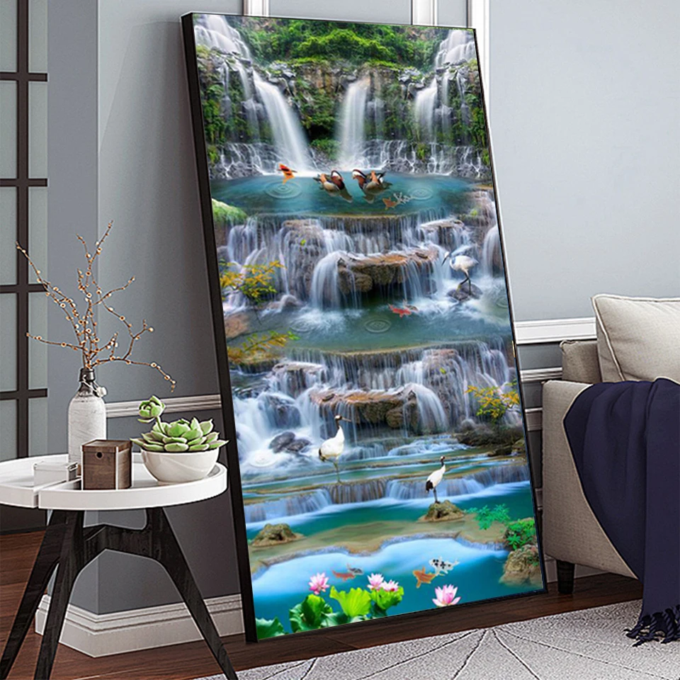 Full Diamond Painting Waterfall Natural Landscape 5D Diamond Mosaic Art DIY Cross Stitch Kits Mountain Fairyland Rhinestone A23