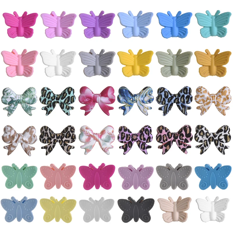 10Pcs Silicone Beads Cute Butterfly Bow Shape Food Grade Teether Beads DIY Pacifier Chain Necklace Accessories BPA Free