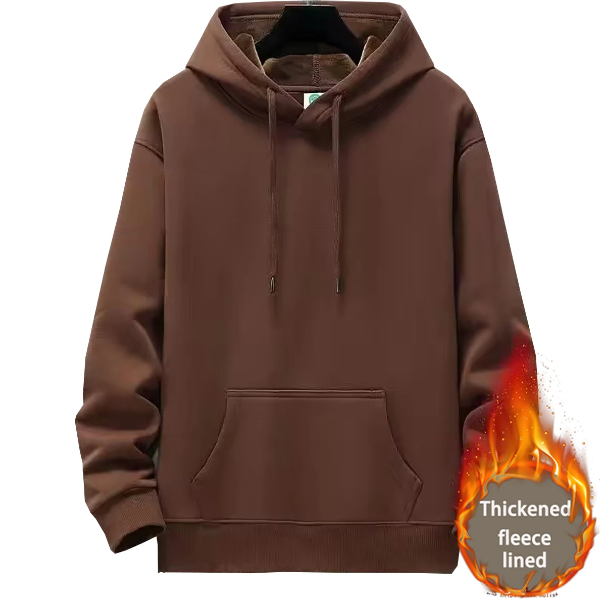 Men's Solid Color Hoodie With Thickened Fleece Young People Hooded Sweatshirt Autumn Winter Couple Student
