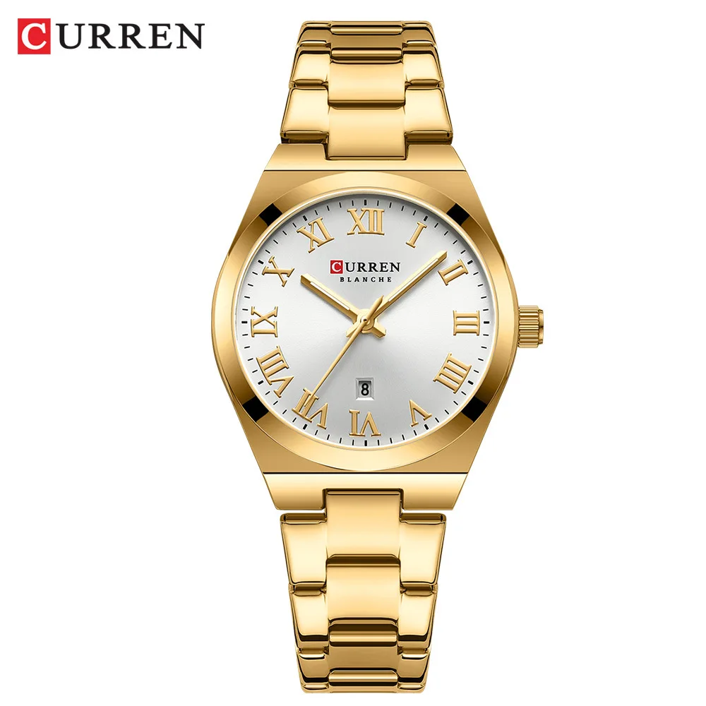 CURREN 9095 Women\'s Quartz Watch Fashion Calendar Leisure Analog Display Rose Gold Purple Stainless Steel Strap for Ladies Gift