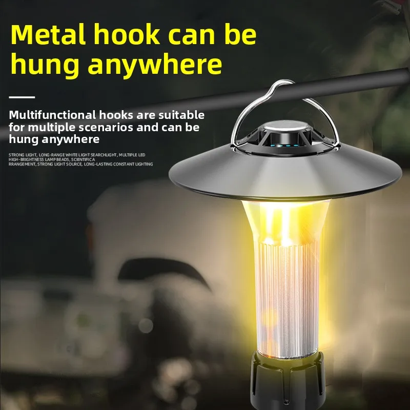 مصباح خيمة للتخييم في الهواء الطلق، فانوس متعدد الوظائف، مصباح تخييم قديم، ضوء معلق محمول LED