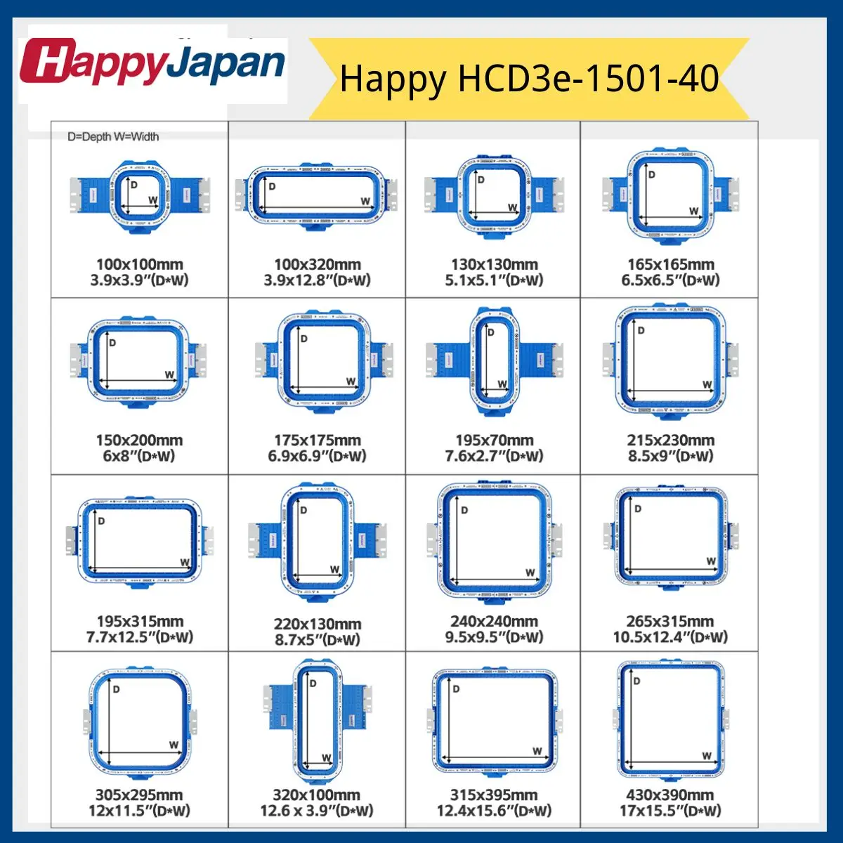 Sewtalent Magnetic Mighty Hoop Frame Embroidery Hoops for Happy Japan HCD3E-1501-40 Embroidery Machine