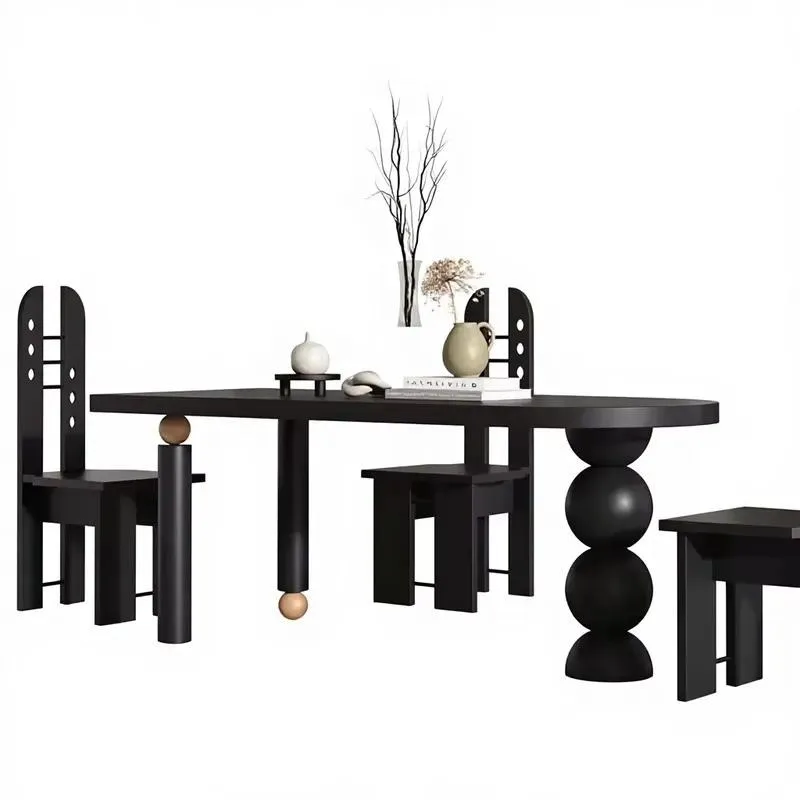 Modern style rectangular oak solid wood six seat dining table, thick table top, rotating table legs, 1 year warranty,