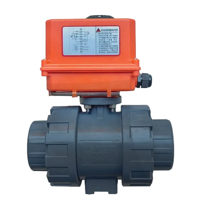 UPVC Electric Ball Valve Q911F 10S Double Union Quick Connect Acid Alkali Resistant DN50 DN63 Plastic Motorized Valve