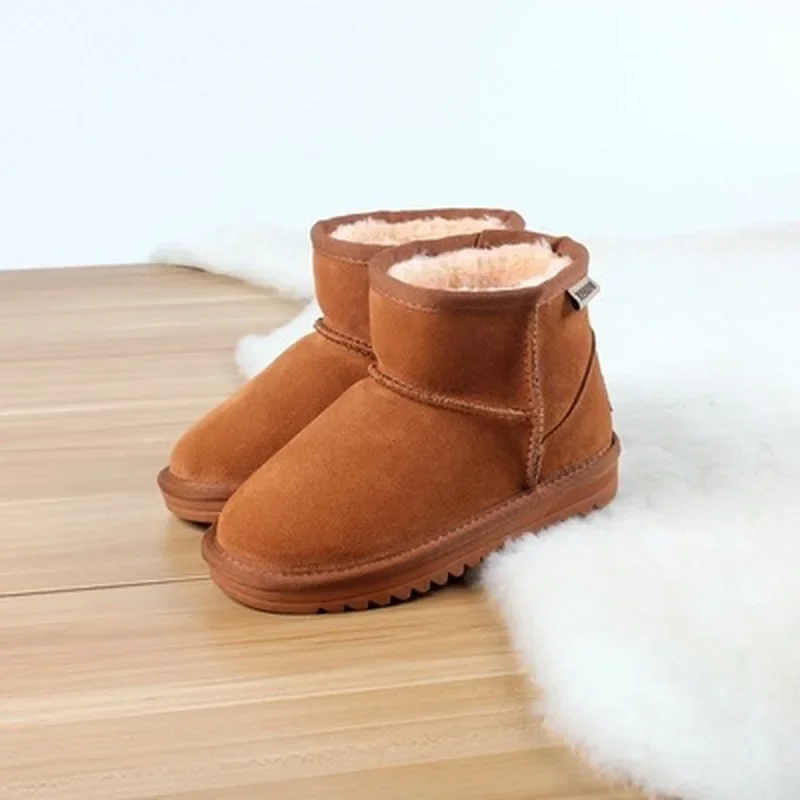 Genuine Leather Children\'s Snow Boots 2024 Winter Plus Velvet Cotton Boots Baby Warm Comfortable Cotton Shoes Designer Boots