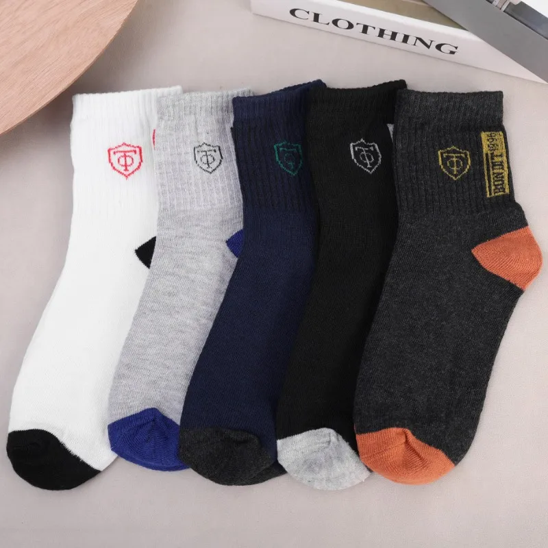 5 Pairs High Quality Men Mid-tube Sock Summer Cotton Deodorant Sweat-absorbing Comfortable Business Fashion Sports Socks EU38-45