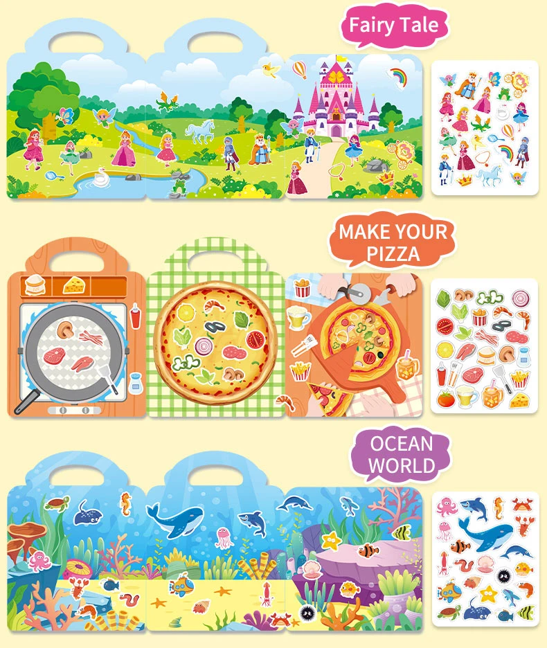3er-Set wiederverwendbare Jelly-Sticker-Bücher für Kinder: Tier- & Ozean-Cartoon-Sticker-Spielzeug, tragbares DIY-Klebebuch, Sticker-Spielzeug-Geschenke für Kinder – Detail 5