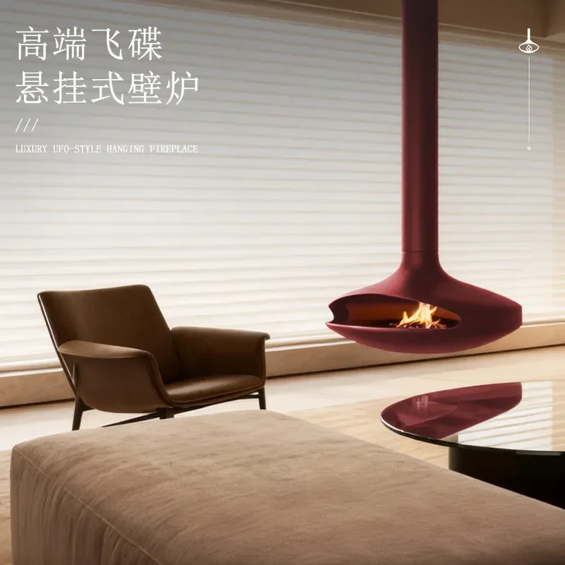 WO Foshan factory wholesale hanging flying saucer fireplace real fire firewood villa bed and breakfast wood burning alcohol