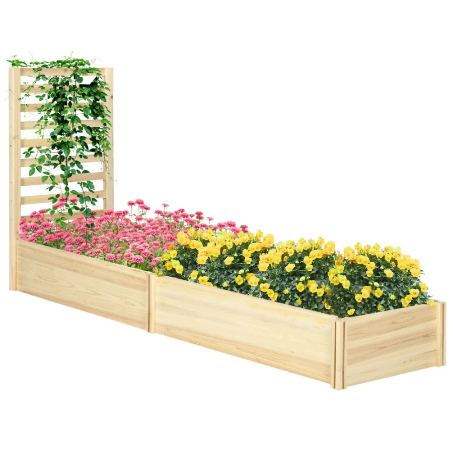 

Wood Planter Box with Trellis for Climbing Plants Raised Garden Bed for Outdoor Flowers Herbs 91x24x43 Natural
