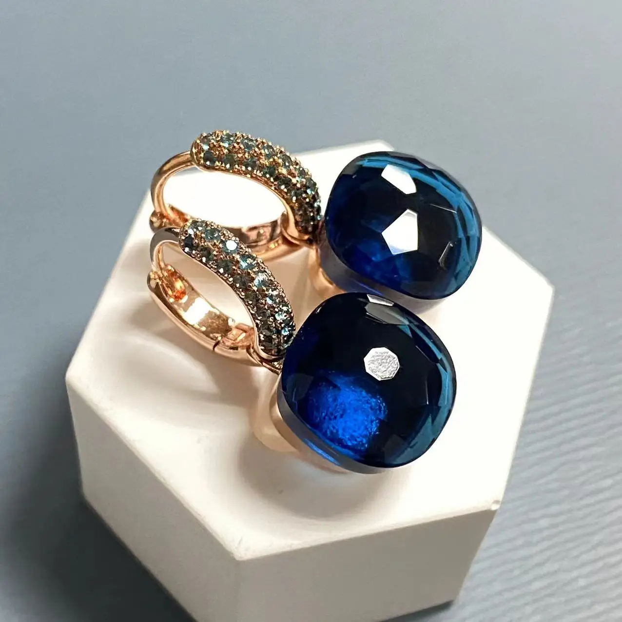 11.6mm Maxi Classic Earrings Inlay Blue Topaz Zircon Crystal Earrings Rose Gold Plated Amethyst  London Blue Jewelry for Women