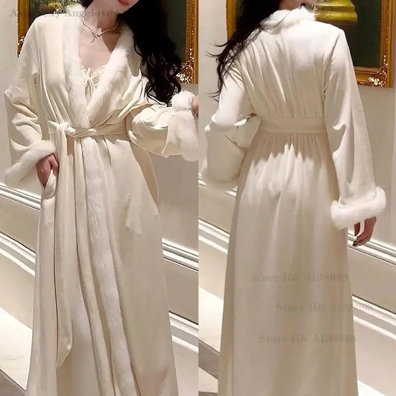 

Elegant Velvet Female Long Robe Nightgown Set Sexy Lace Suspender Nightdress Lingerie Autumn Winter New Sleepwear Loose Homewear