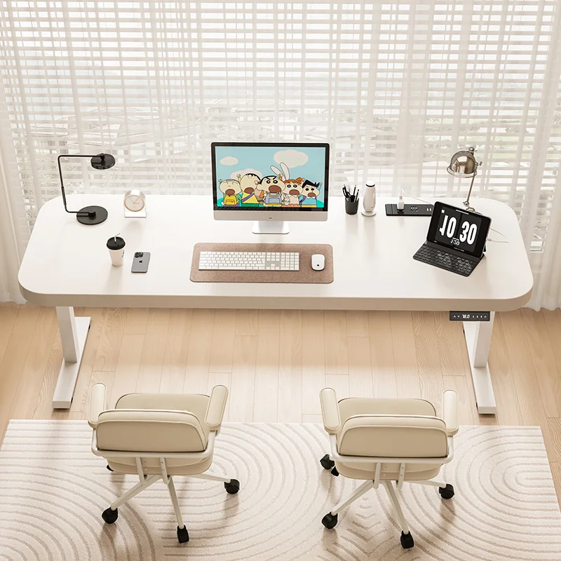 

Solid wood intelligent electric lifting table computer table bedroom household cream wind desk can lift table legs writing