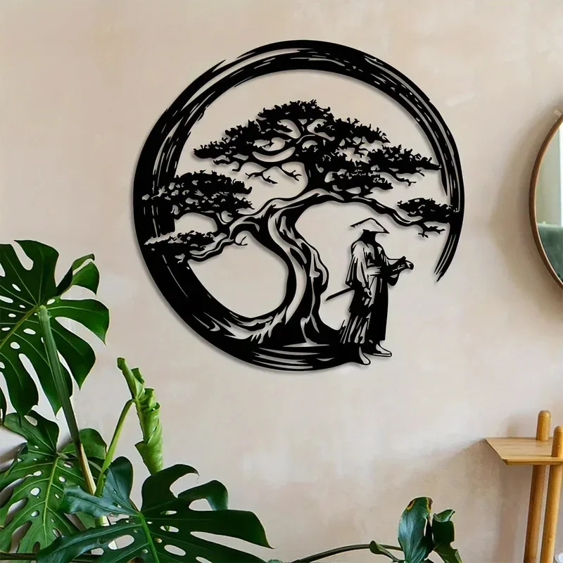 Japanese-Inspired Bonsai Tree Metal Wall Art,  Cutout Decor, Creative Modern Home Accent, Perfect Housewarming Gift
