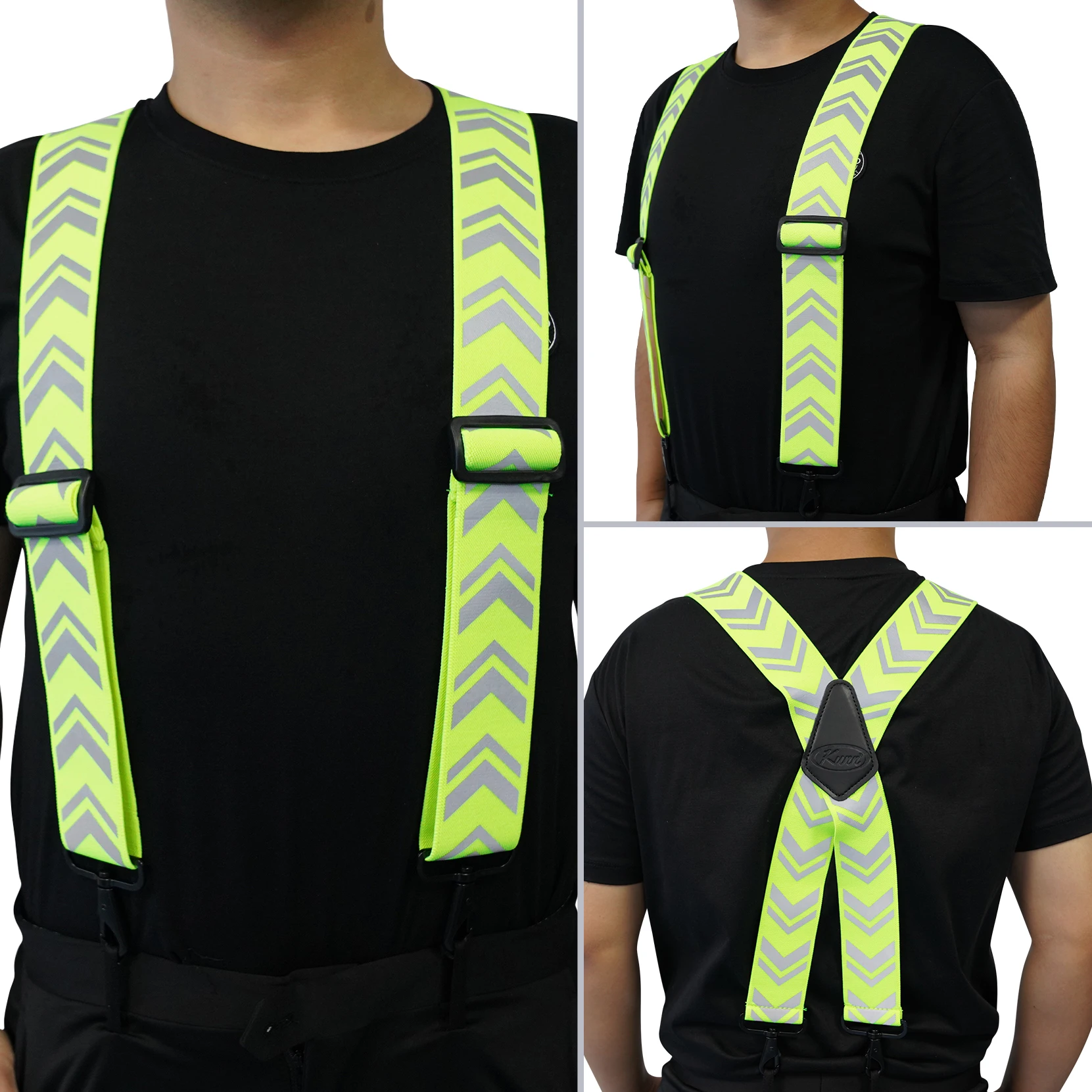 KUNN 2 Inch Reflective Safety Suspenders with Hi Viz Strip X Back Work Suspender