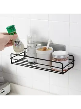 מדף אחסון אמבטיה מטבח מדף ארגונית מדפים שחורים פינת מסגרת ברזל מקלחת אגרוף חינם רכוב Caddy מתלה 10 best sales ארגז אמבטיה - №5