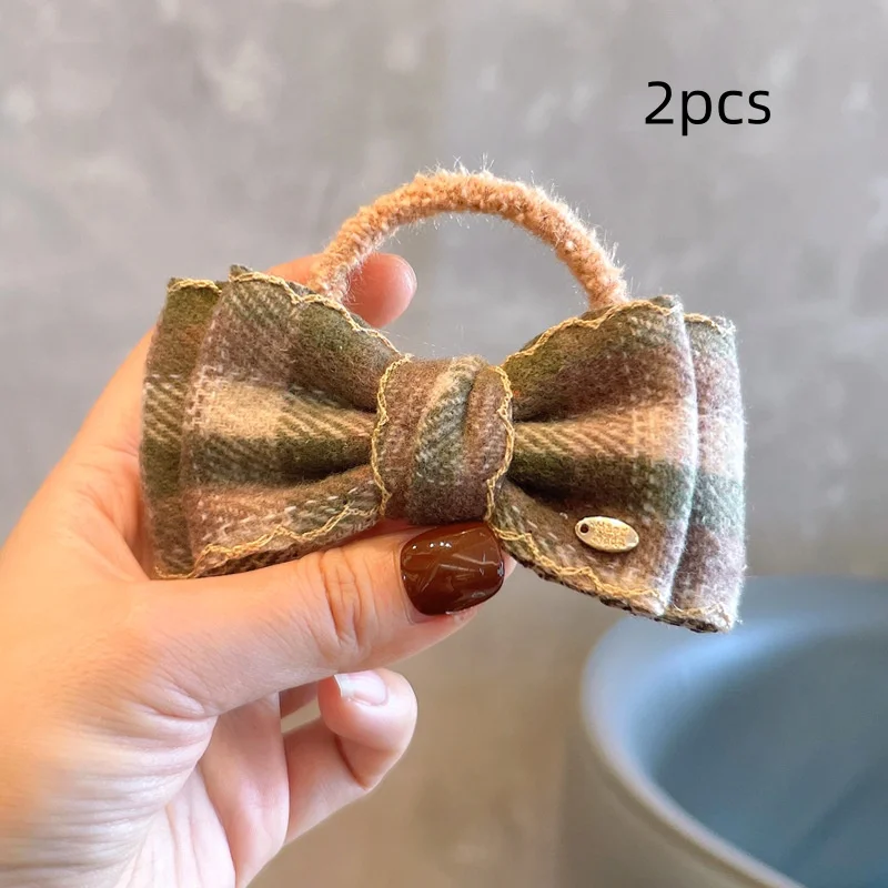 กิ๊บติดผมเด็กผู้หญิงลายตารางผ้าขนสัตว์สไตล์เรโทรสำหรับฤดูใบไม้ร่วงและฤดูหนาว 1/2 ชิ้น โบว์ใหญ่ กิ๊บติดผมแบบหนีบสำหรับเด็กผู้หญิง