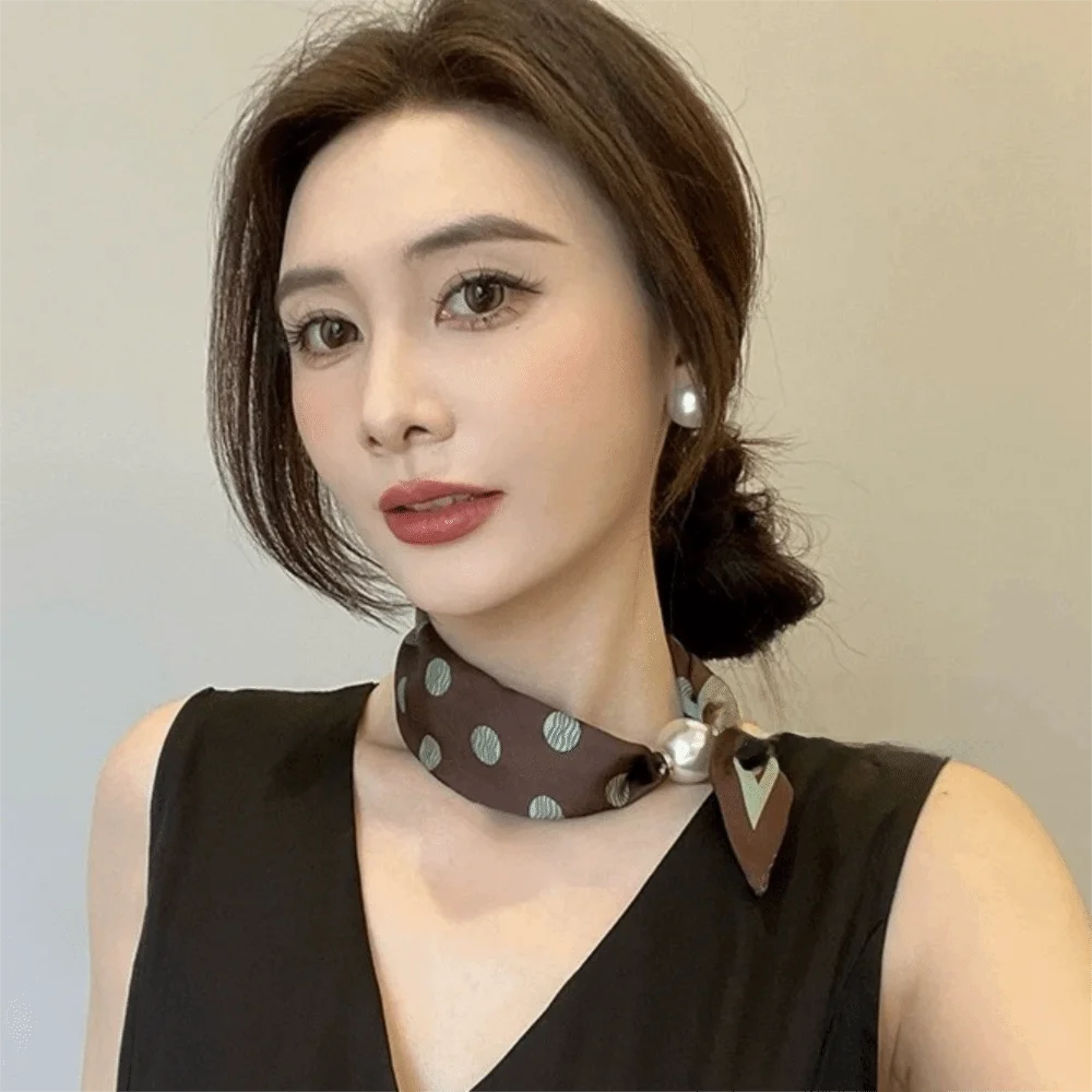 Fashionable Chic Lazy Scarf Lightweight Polyester Pearl Decoration Scarf Long Narrow Thin Material Neck Scarf Neck Wrap