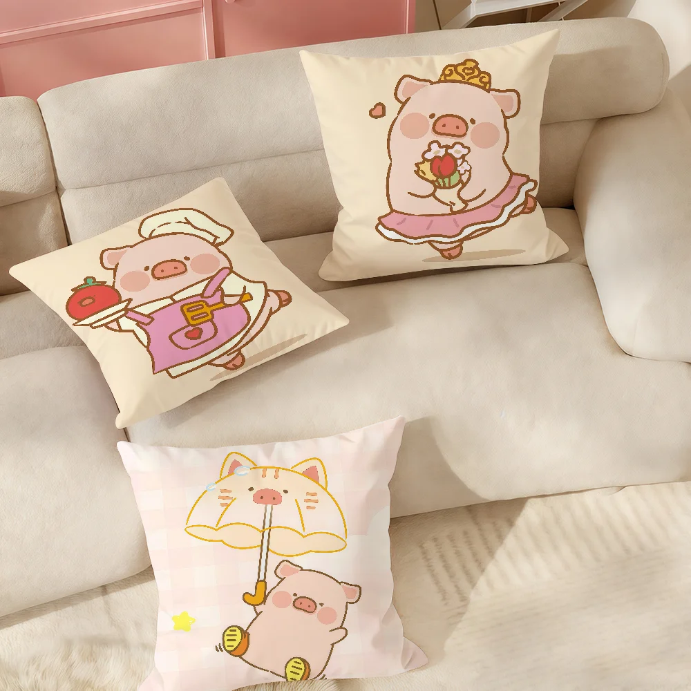 Cartoon Niedlicher Lulu-Pig-Kissenbezug, geeignet für Schlafzimmer, Wohnzimmer, Autos, Heimdekoration